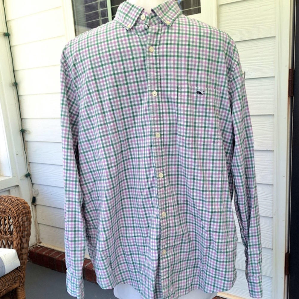 Vineyard Vines Men's Button-Down Shirt – Size XL – Green & Purple Plaid - Picture 2 of 8